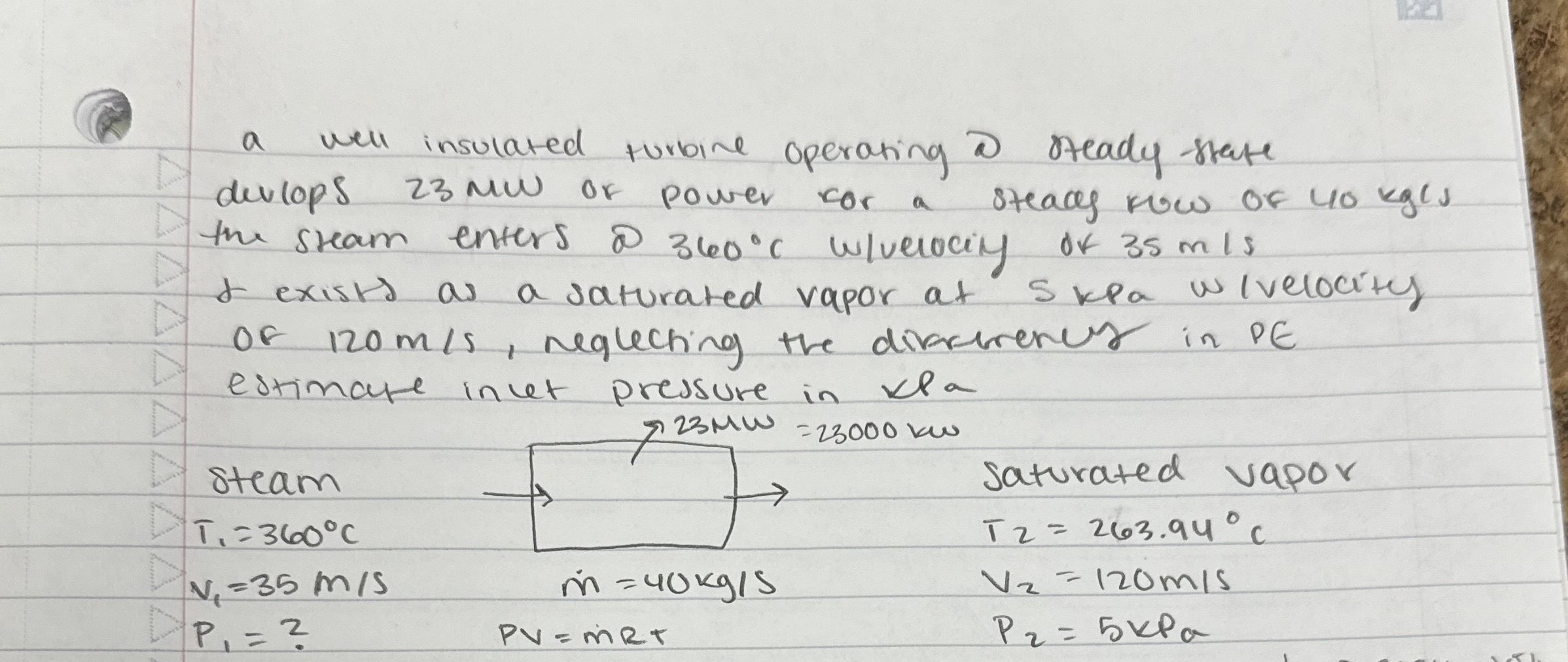 a well insulated turbine operating D ofeady -