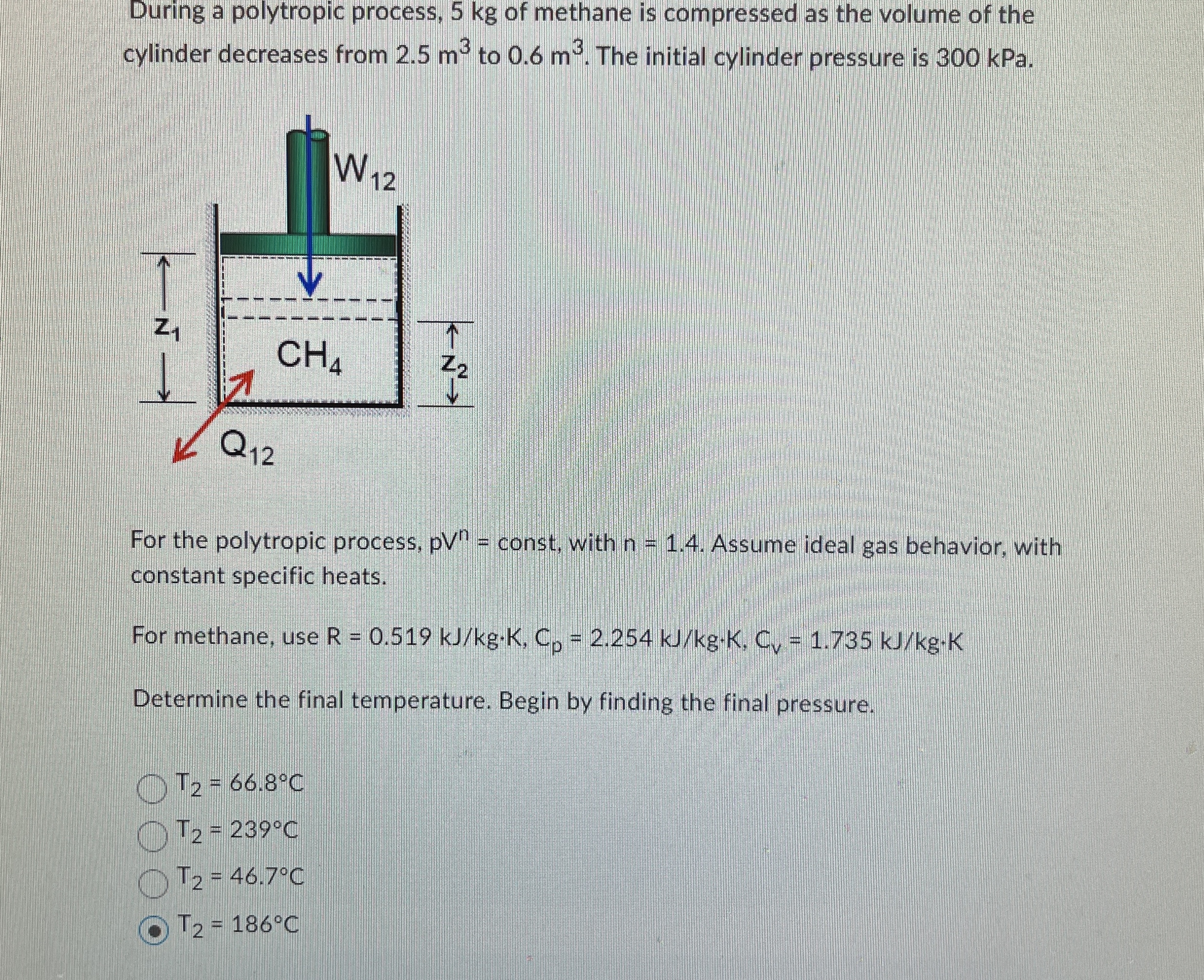 During a polytropic process, 5 kg of methane is