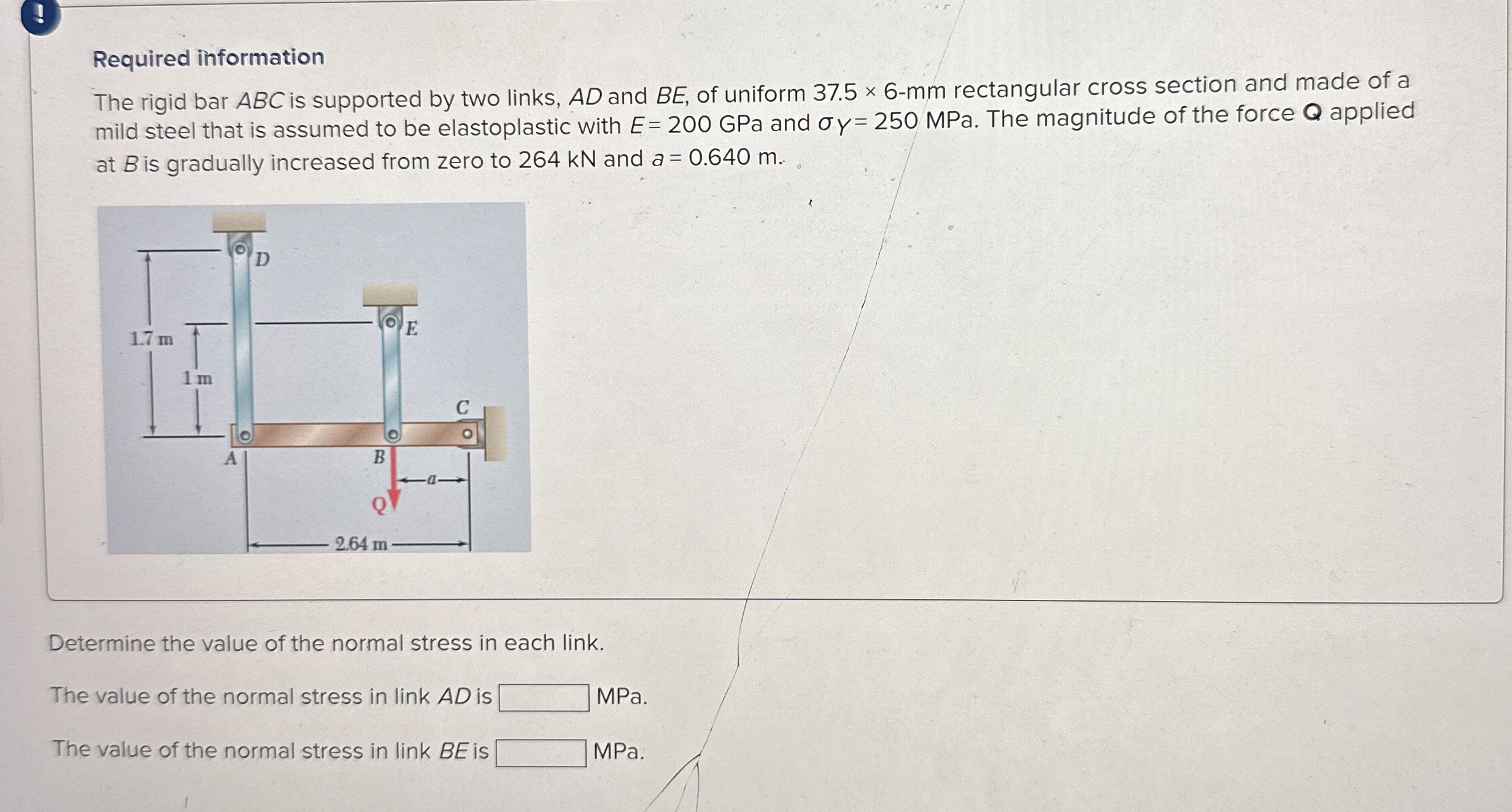 Required information The rigid bar ABC is