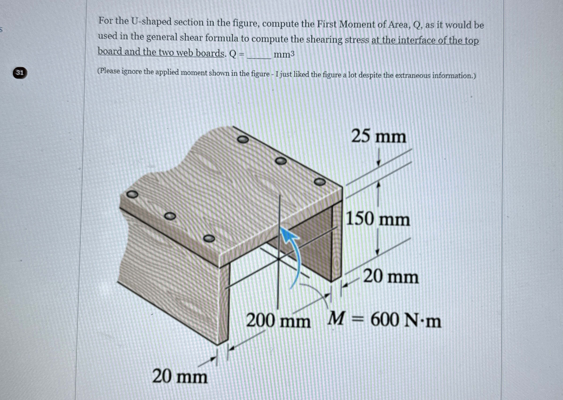 For the U - shaped section in the figure, compute