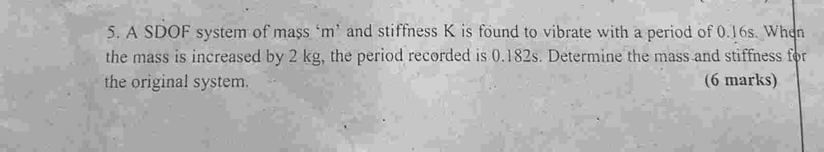 A SDOF system of mass ' m ' and stiffness K is