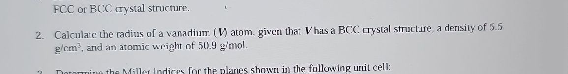 Calculate the radius of a vanadium ( V ) atom,