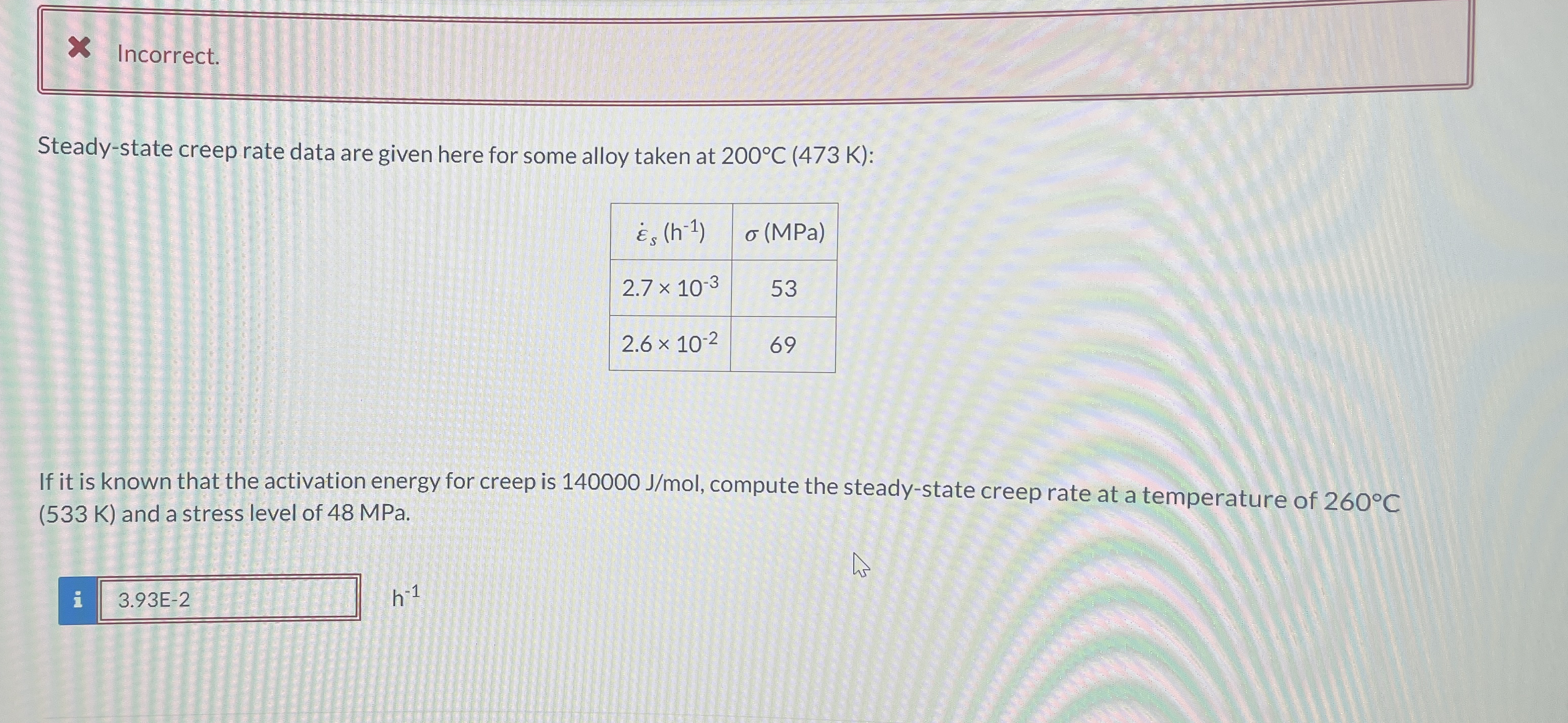 Incorrect. Steady - state creep rate data are
