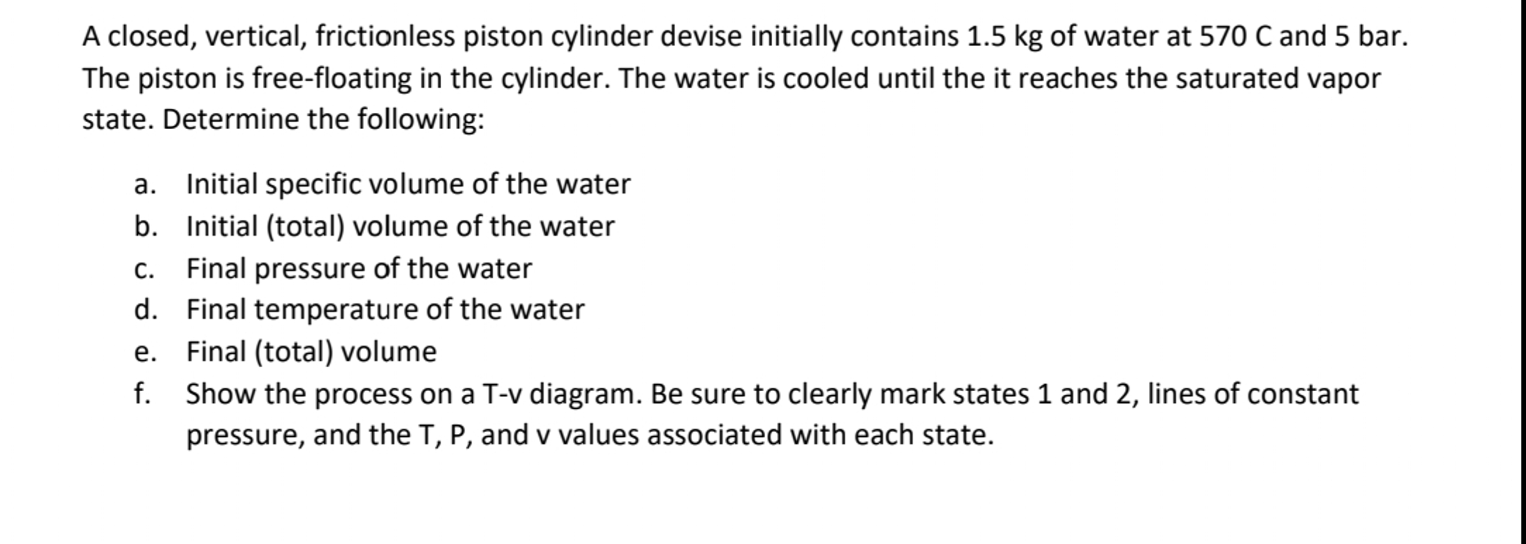 A closed, vertical, frictionless piston cylinder
