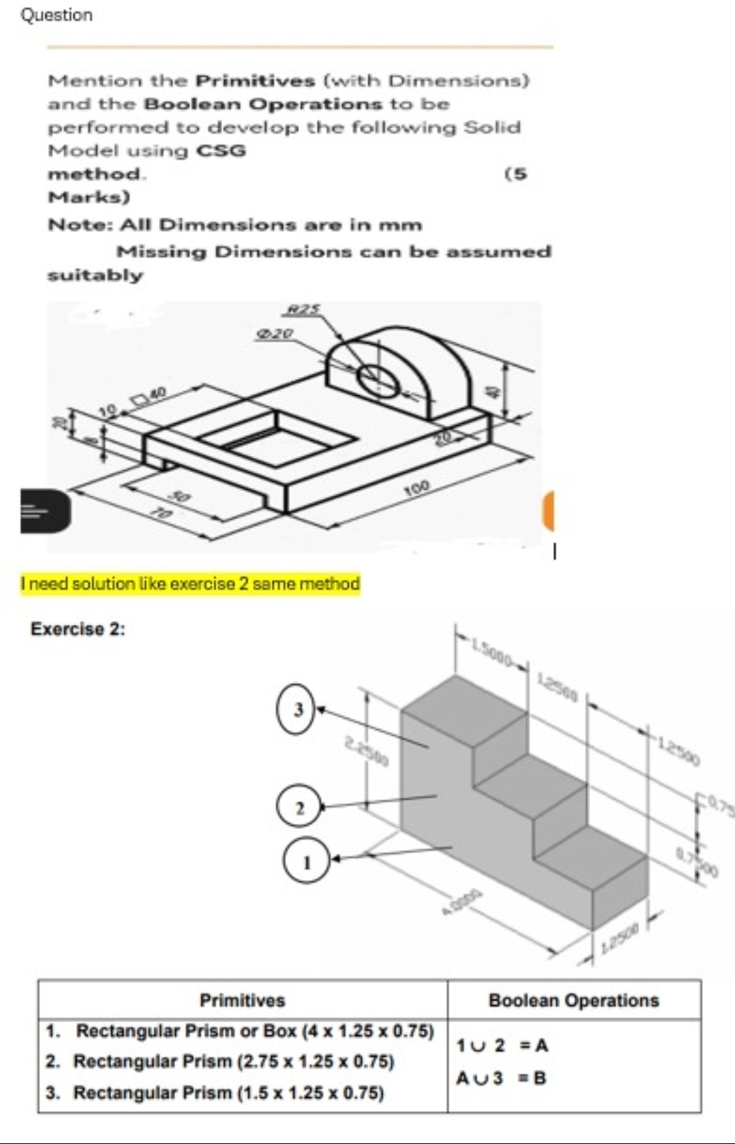 Question Mention the Primitives ( with Dimensions
