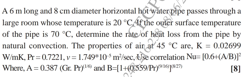 A 6 m long and 8 cm diameter horizontal hot 4