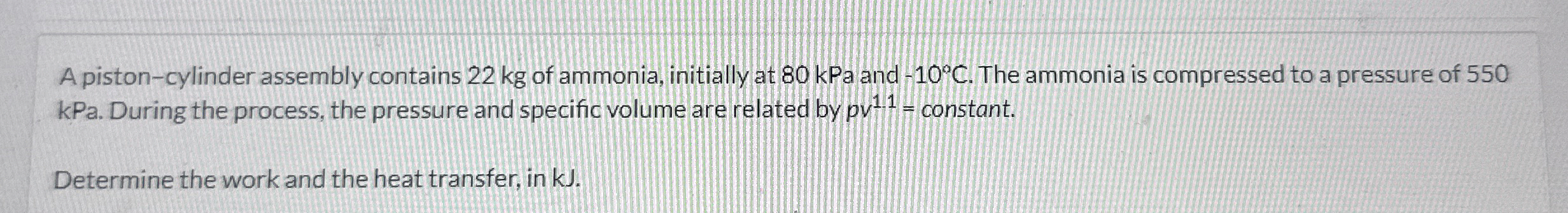 A piston - cylinder assembly contains 2 2 kg of