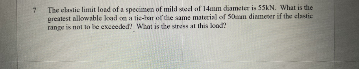 7 The elastic limit load of a specimen of mild