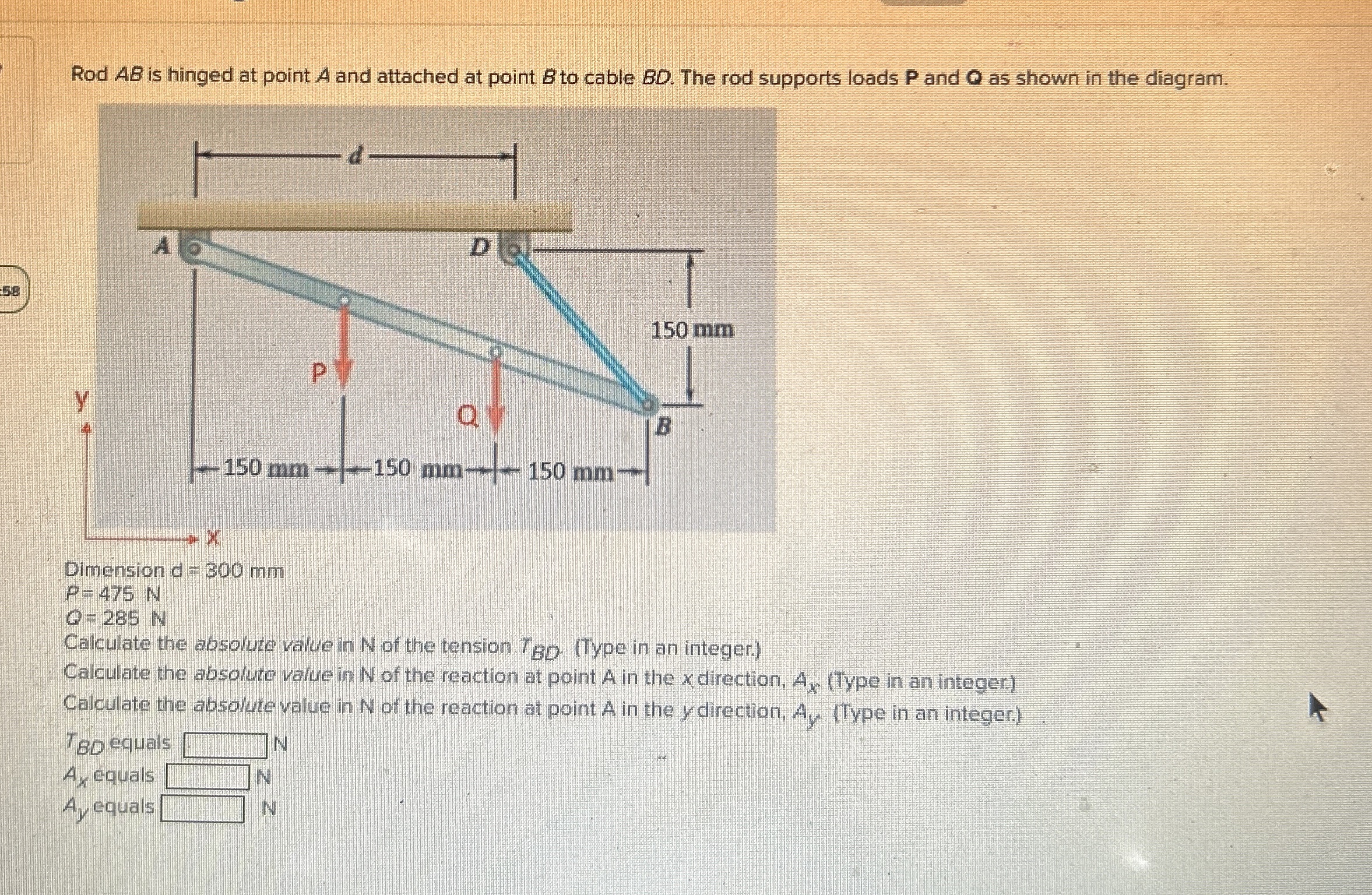Rod A B is hinged at point A and attached at