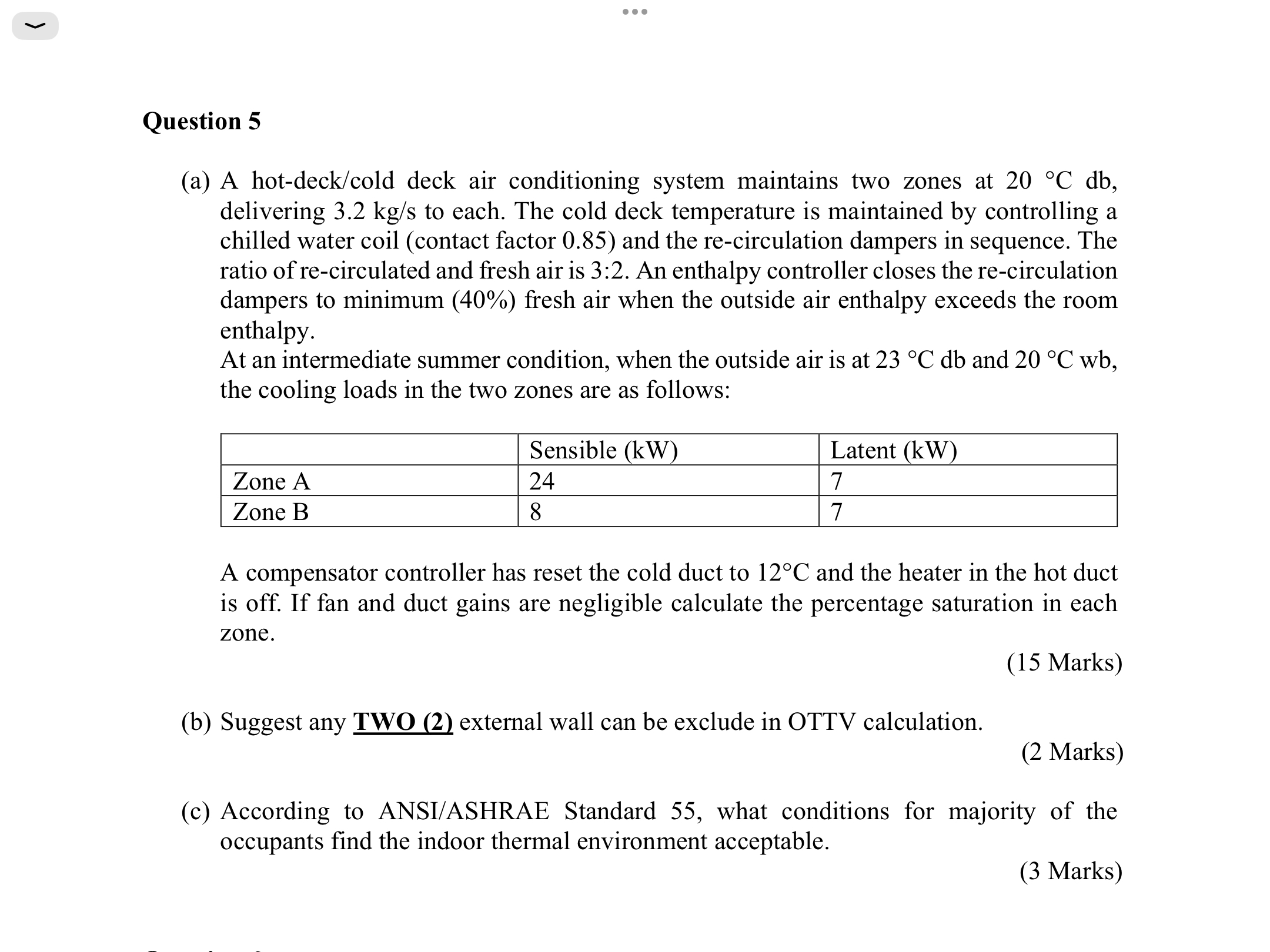 Question 5 ( a ) A hot - deck / cold deck air