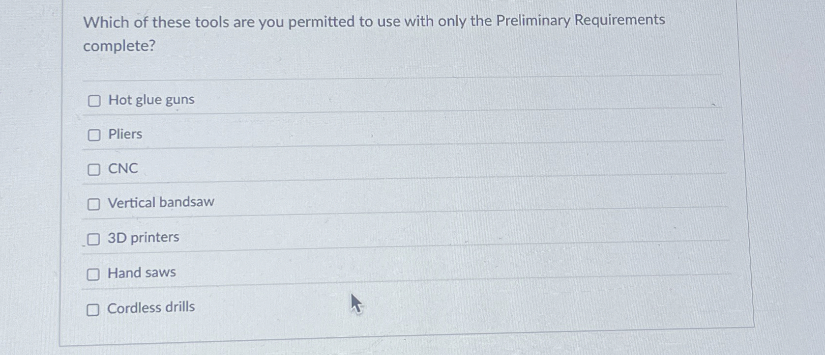 Which of these tools are you permitted to use