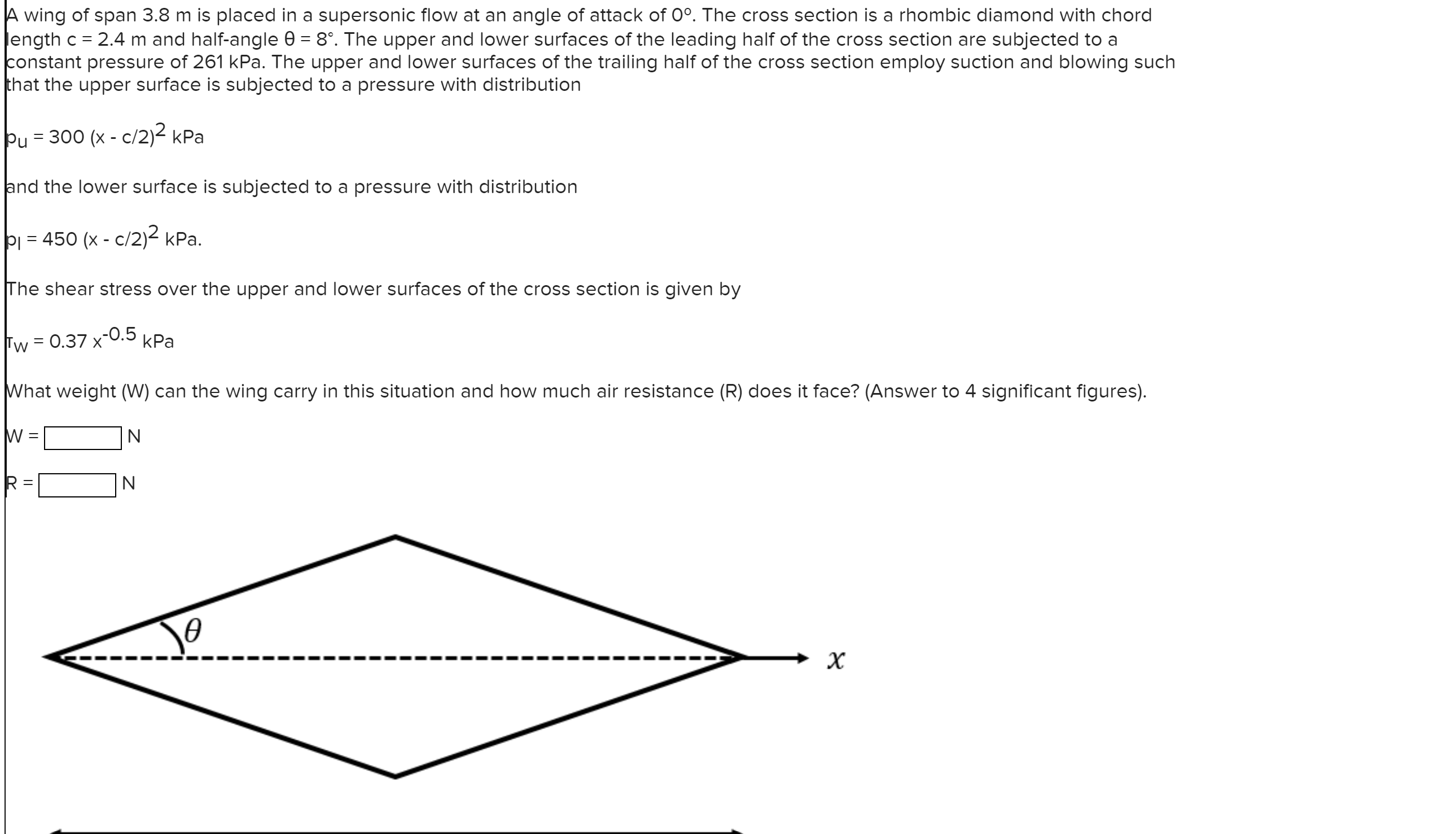 A wing of span 3 . 8 m is placed in a supersonic