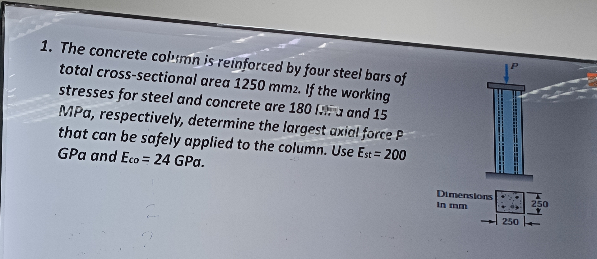 The concrete col mn is reinforced by four steel