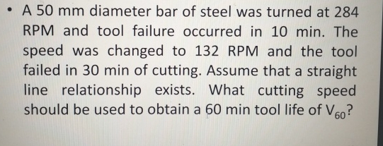 A 5 0 mm diameter bar of steel was turned at 2 8