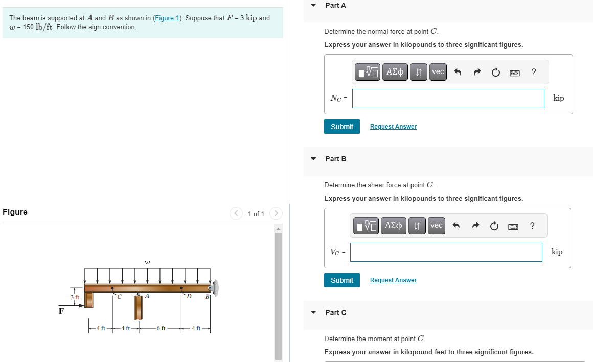 Determine the normal force at point D . The beam