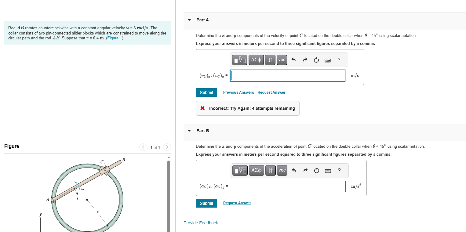 Rod A B rotates counterclockwise with a constant