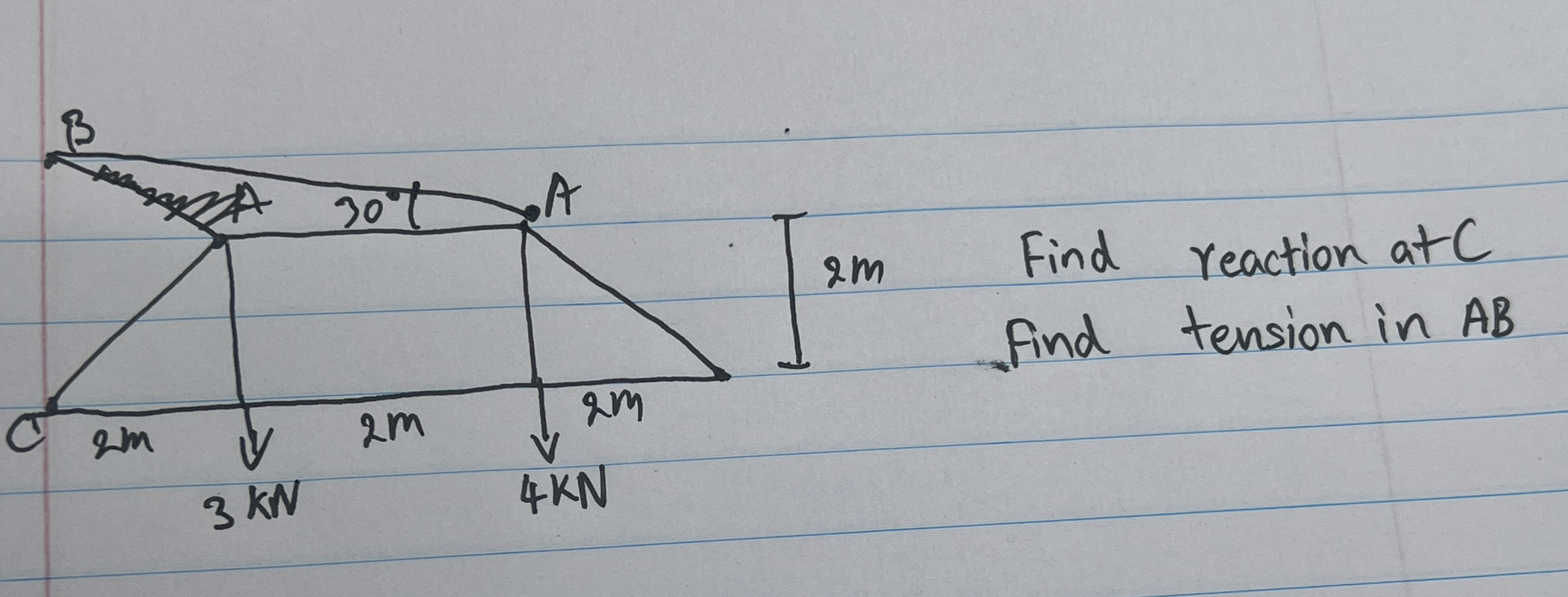 Find reaction at C Find tension in A B