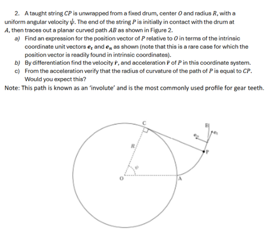 A taught string C P is unwrapped from a fixed