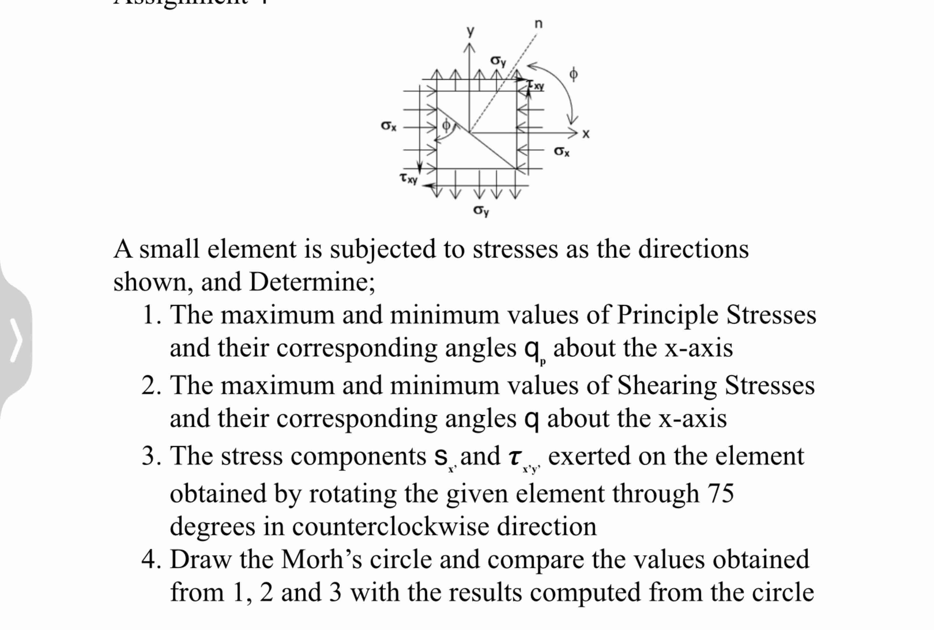 A small element is subjected to stresses as the