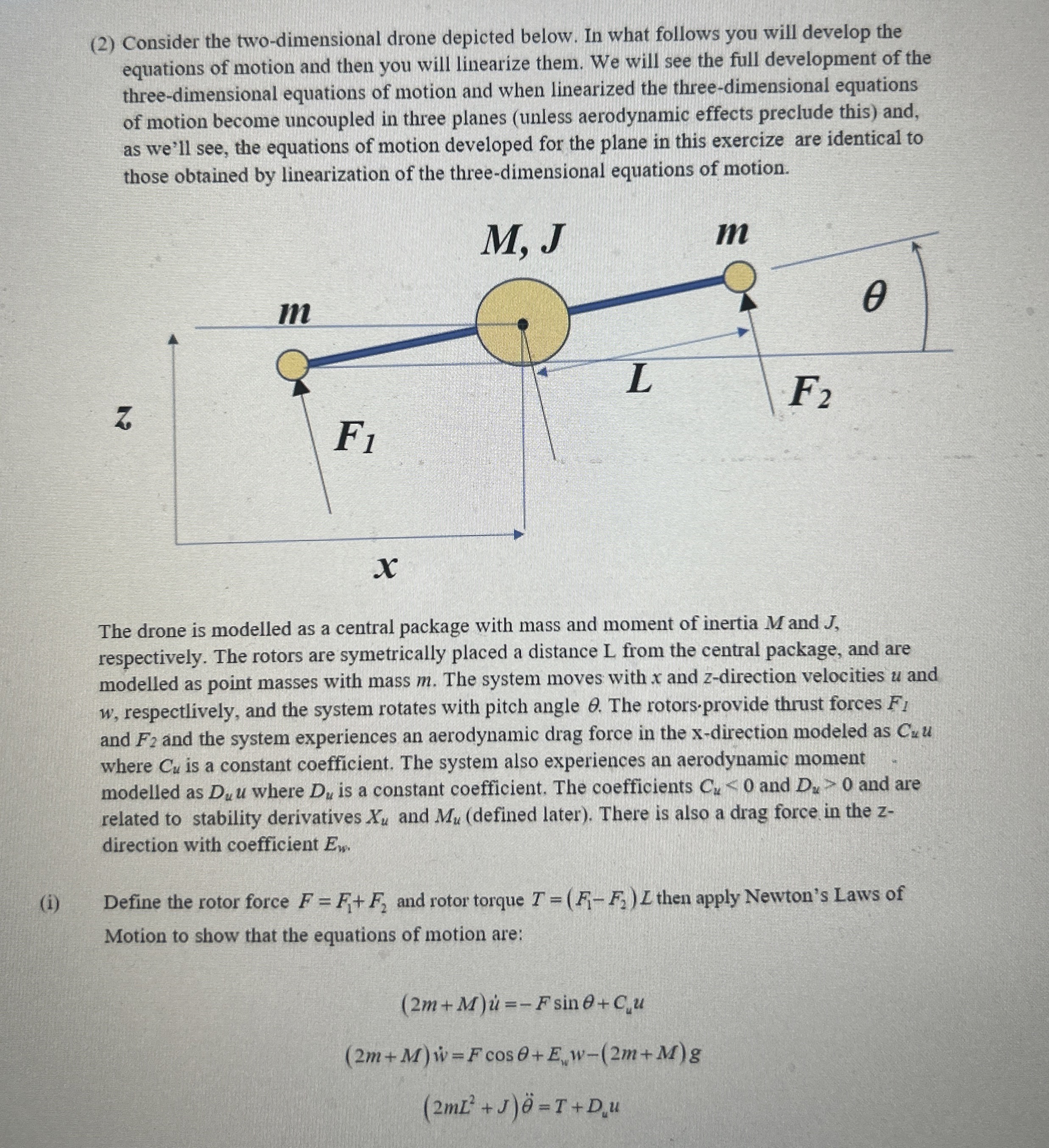 ( 2 ) Consider the two - dimensional drone