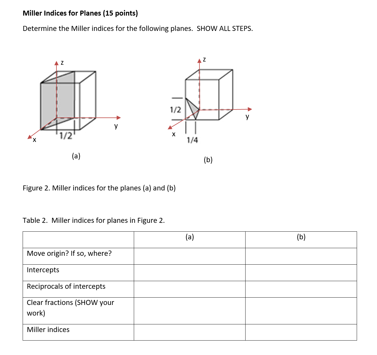 Miller Indices for Planes ( 1 5 points )