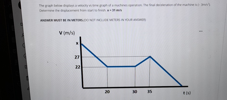 The graph below displays a velocity vs time graph