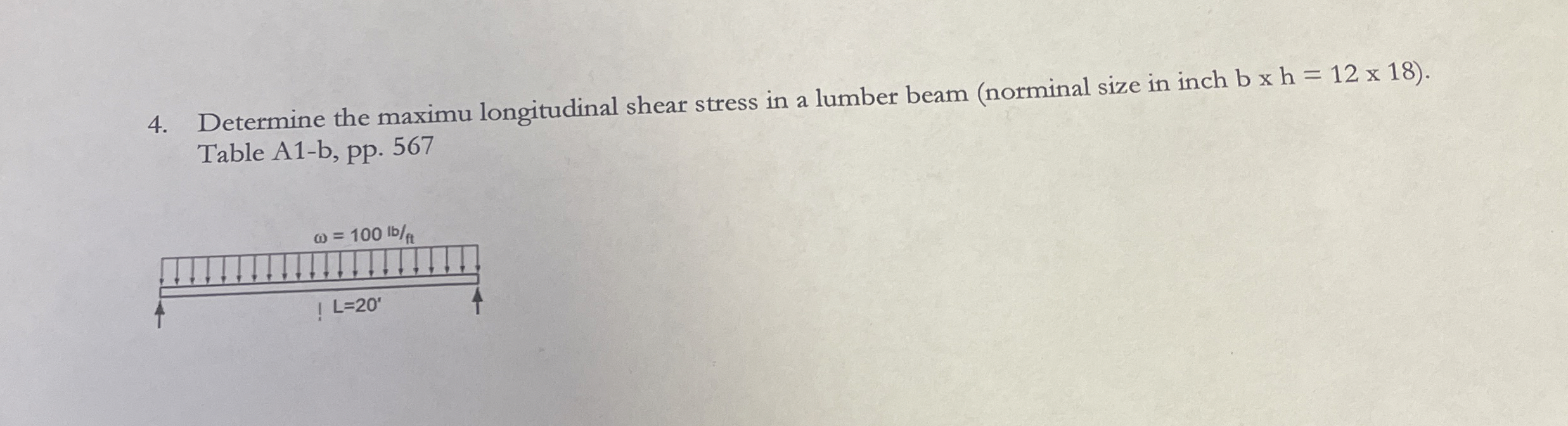 Determine the maximu longitudinal shear stress in