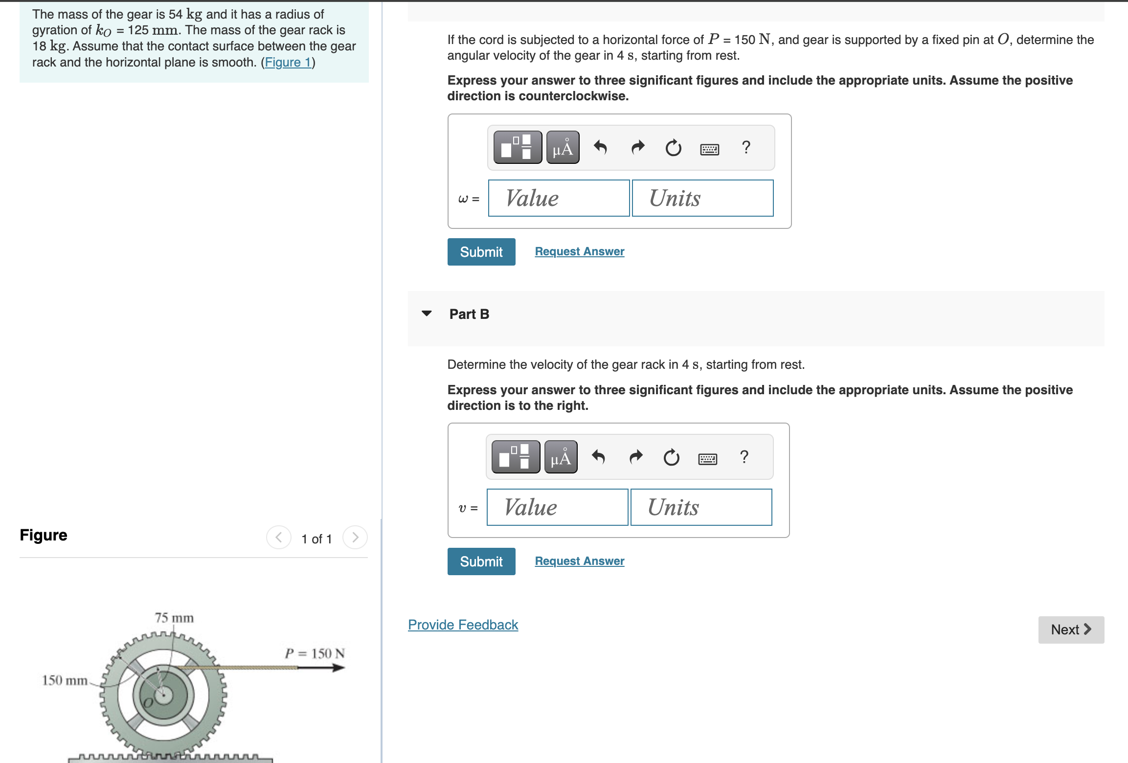 The mass of the gear is 5 4 kg and it has a