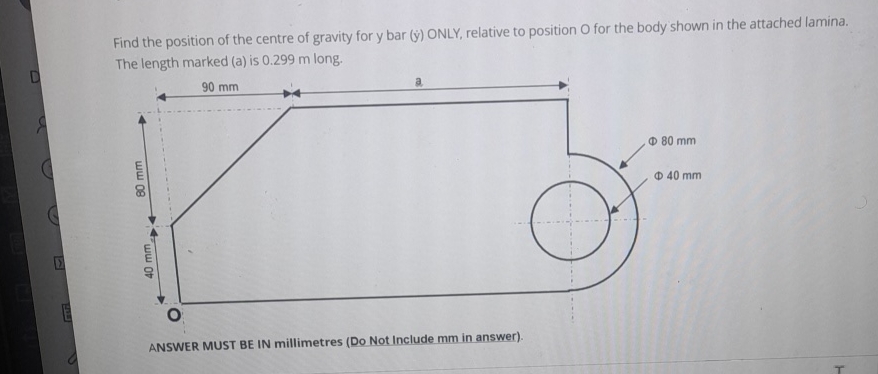Find the position of the centre of gravity for y