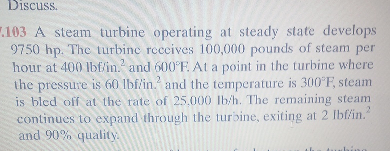 Discuss. 1 0 3 A steam turbine operating at