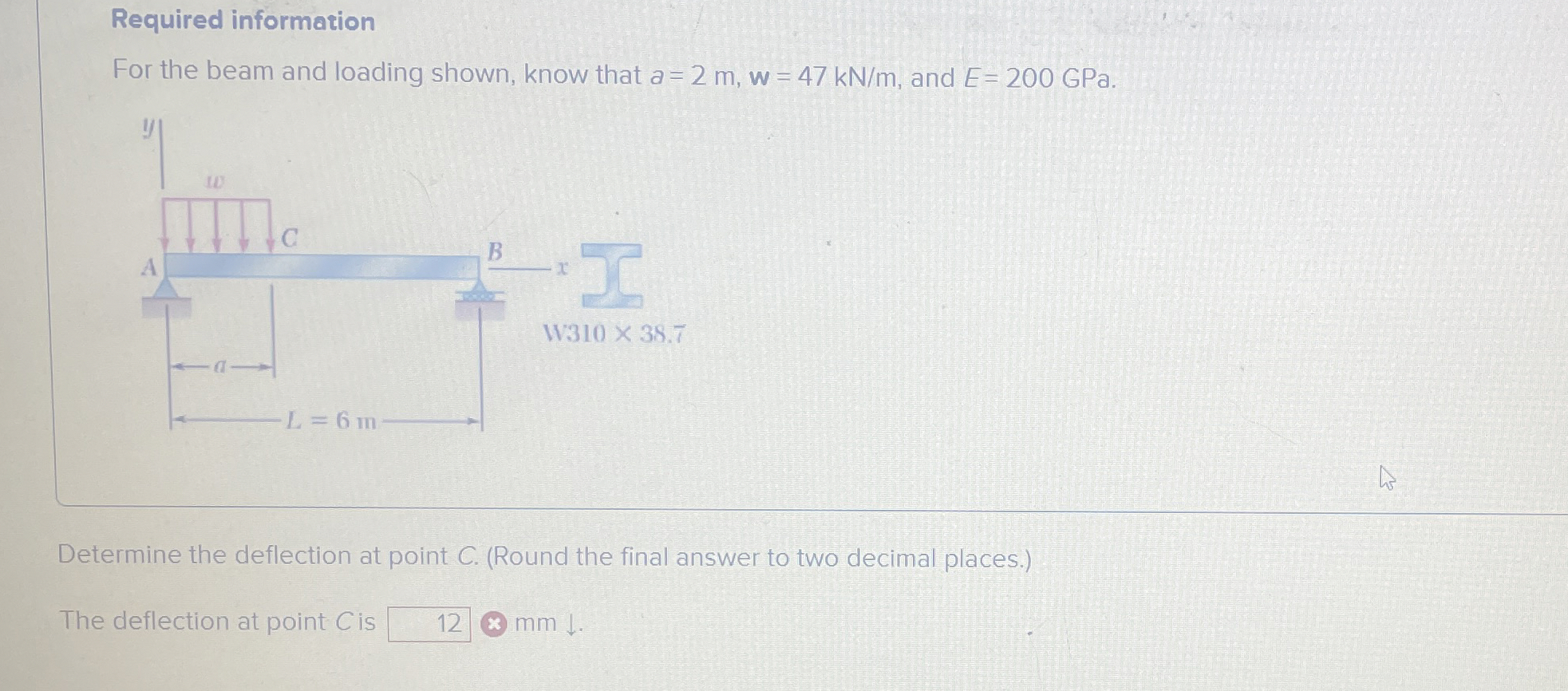 Required information For the beam and loading