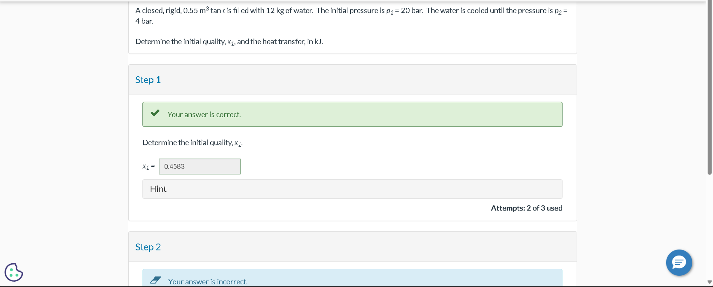A closed, rigid, 0 . 5 5 m 3 tank is filled with