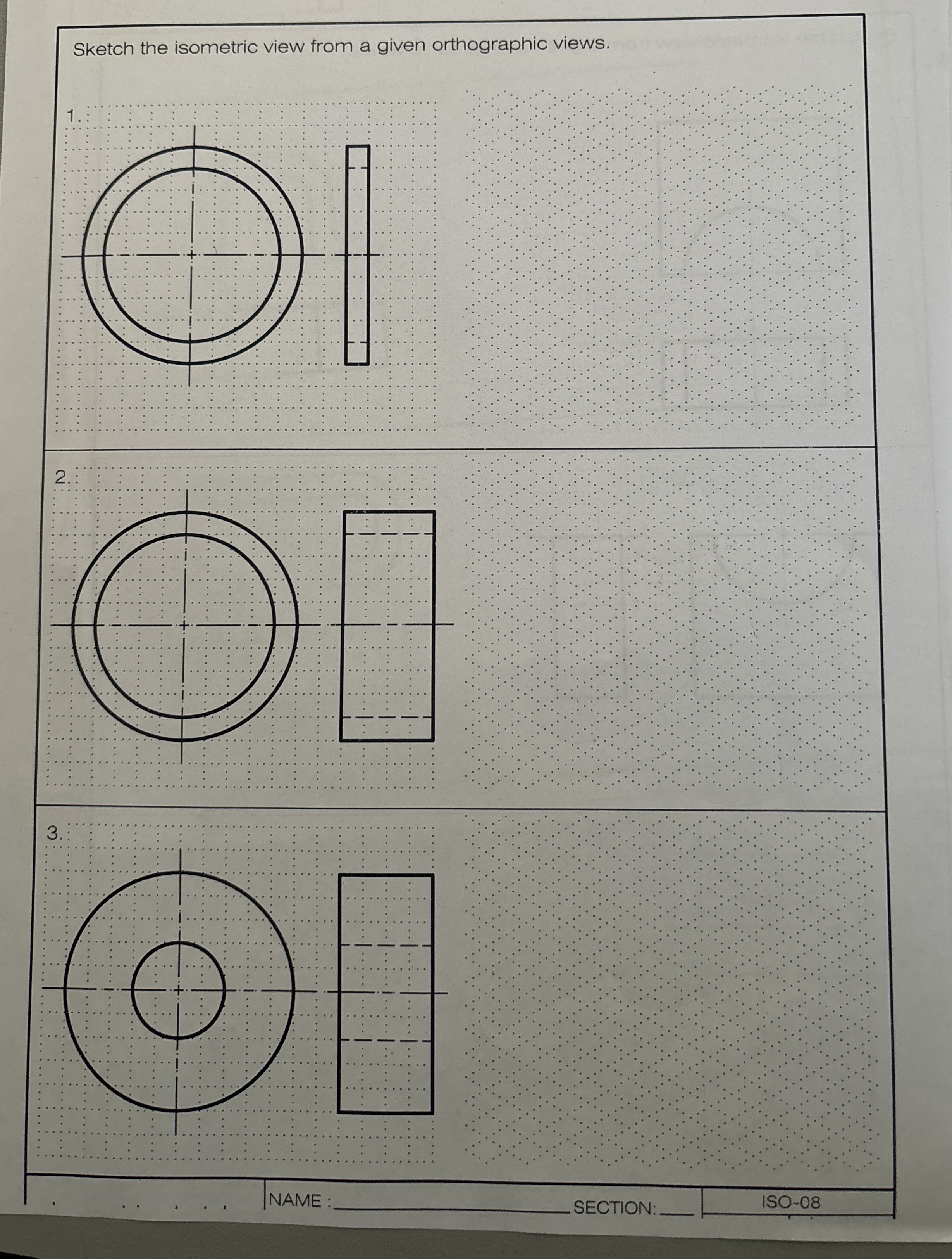 Sketch the isometric view from a given