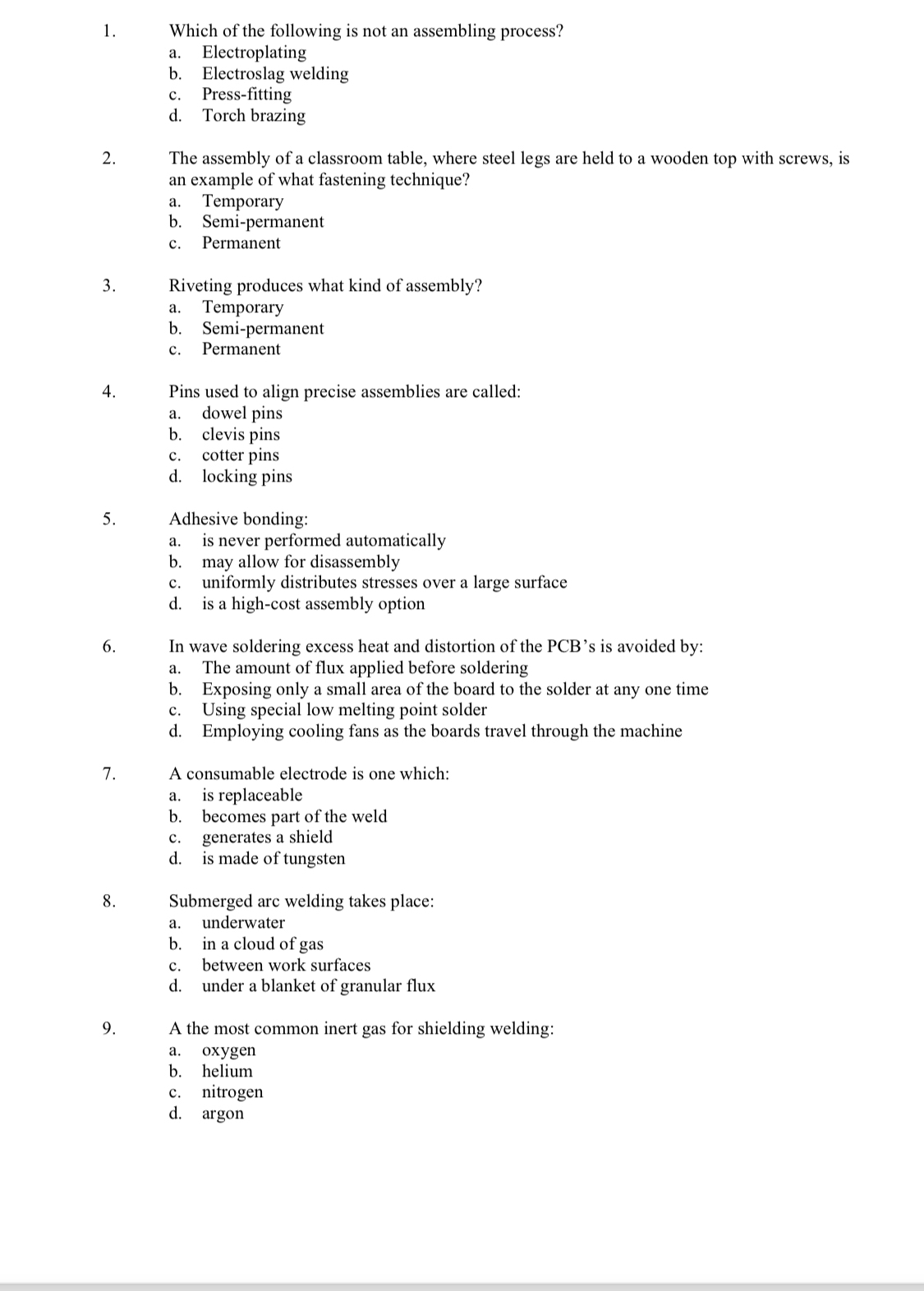 Which of the following is not an assembling