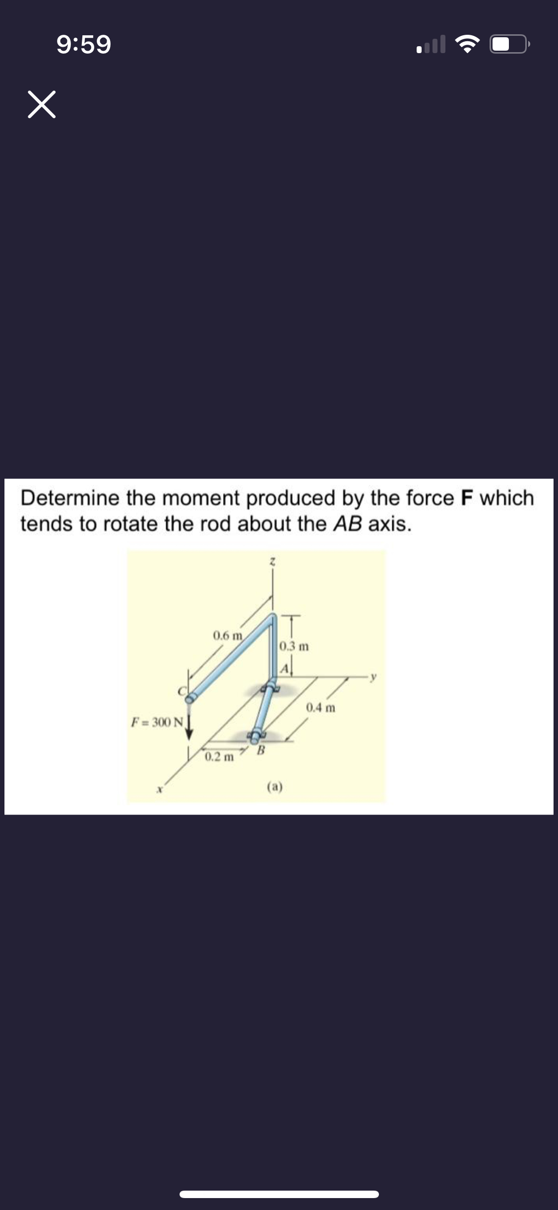 9 : 5 9 * * x Determine the moment produced by