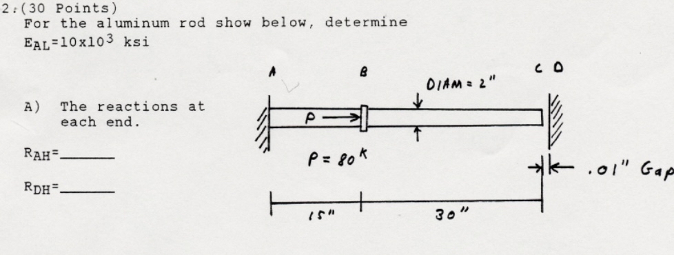 2 : ( 3 0 Points ) For the aluminum rod show