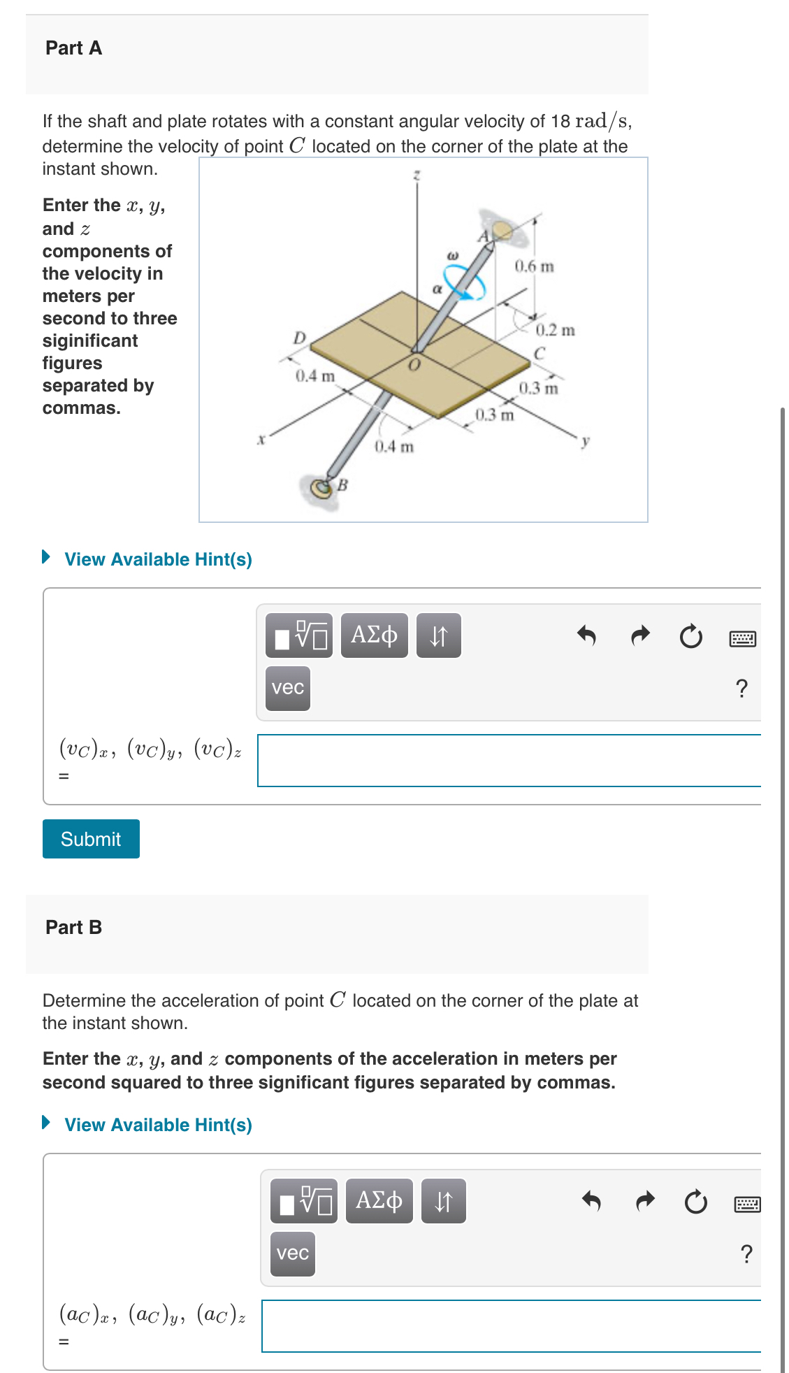 Part A If the shaft and plate rotates with a