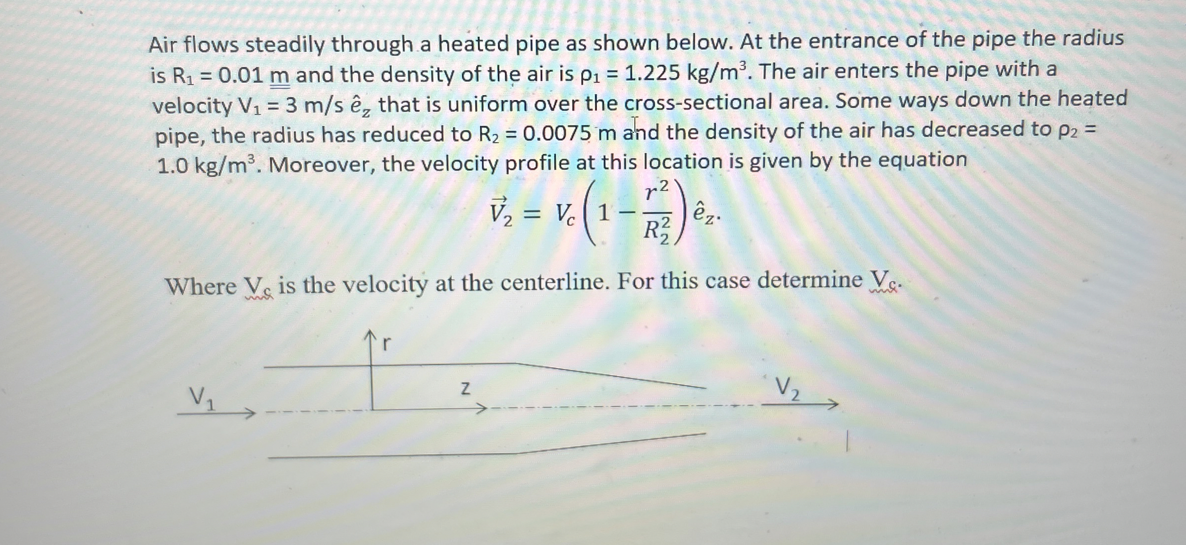 Air flows steadily through a heated pipe as shown