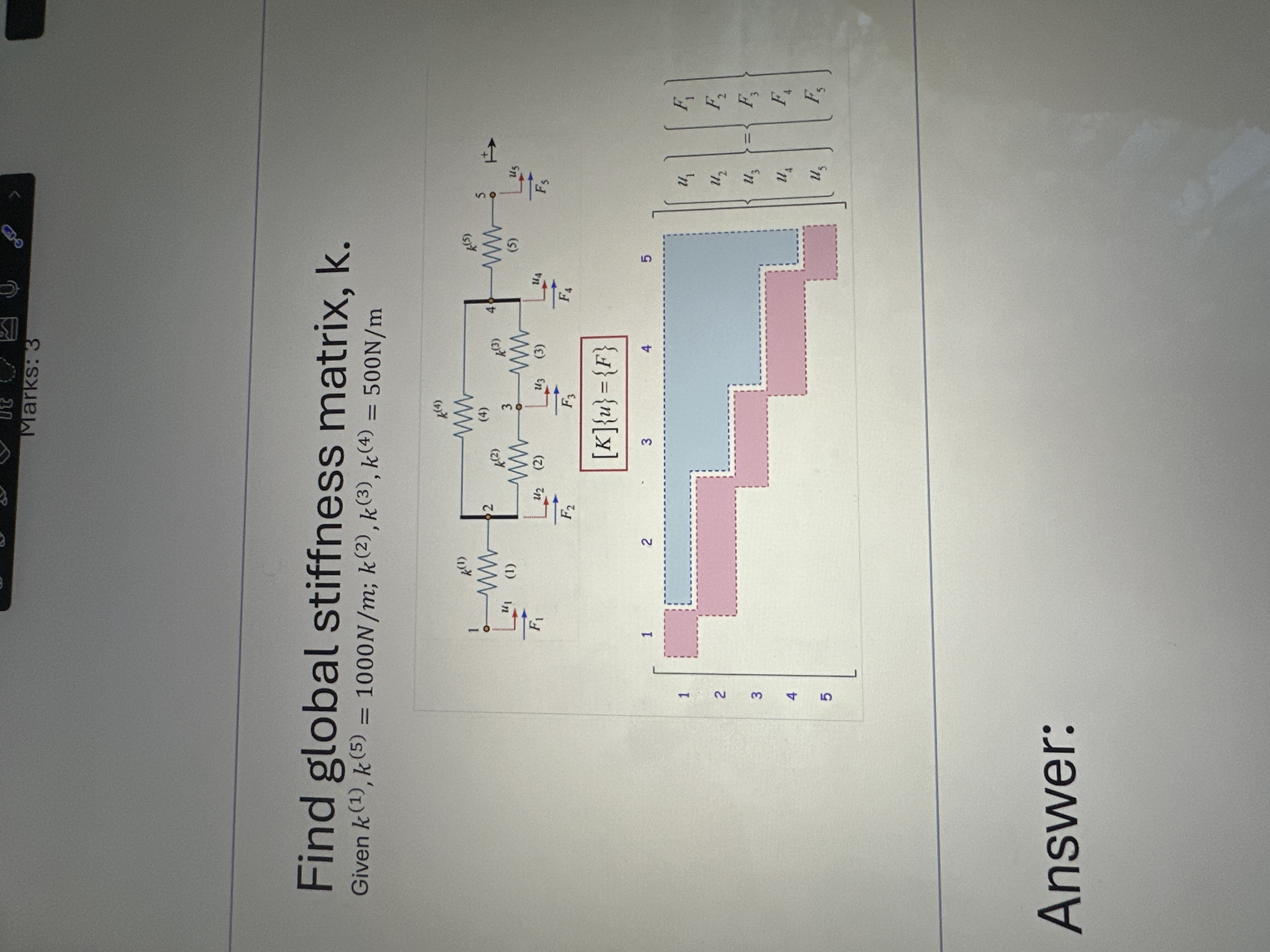 Find global stiffness matrix, k . Given k ( 1 ) ,
