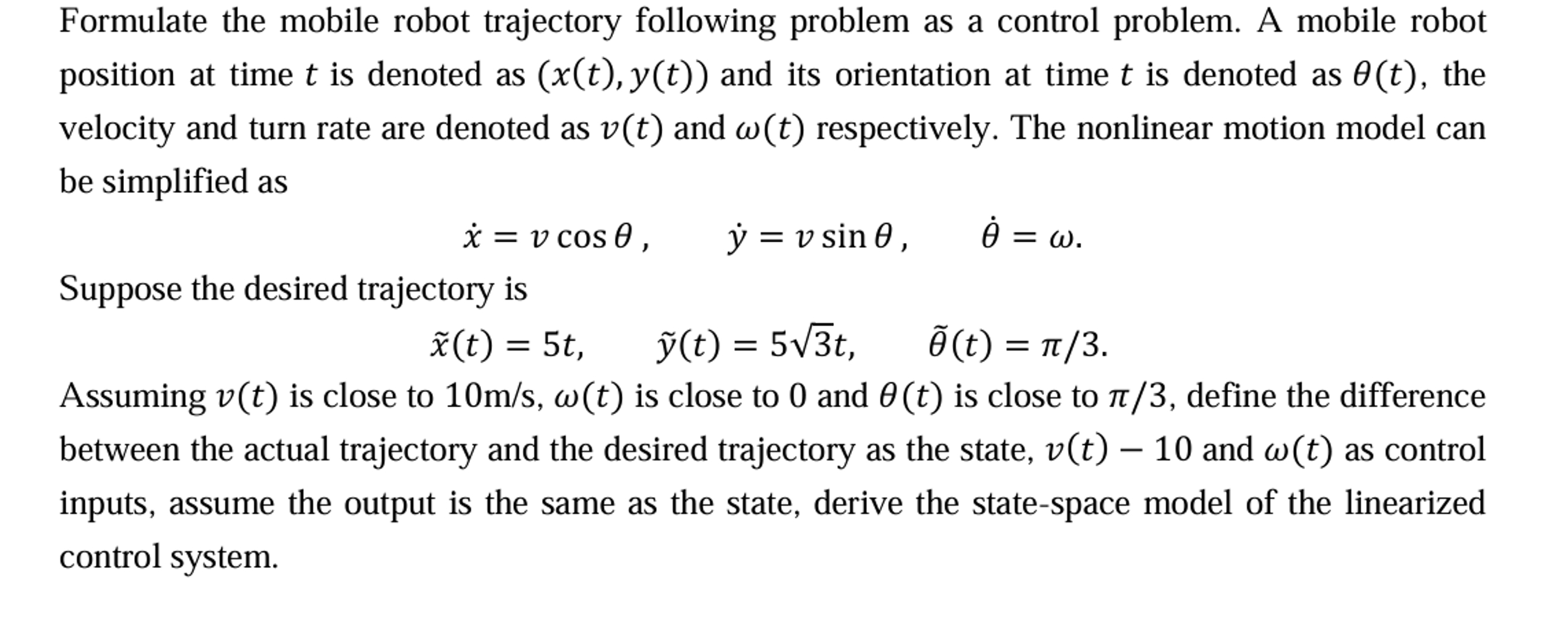 Formulate the mobile robot trajectory following