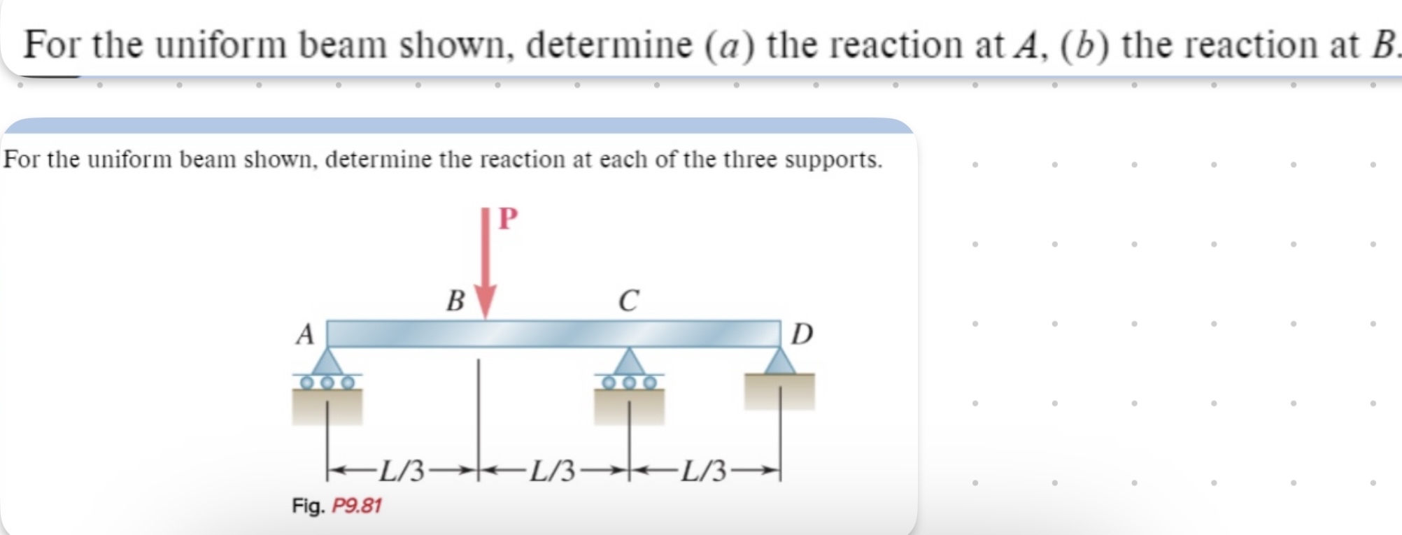 For the uniform beam shown, determine ( a ) the