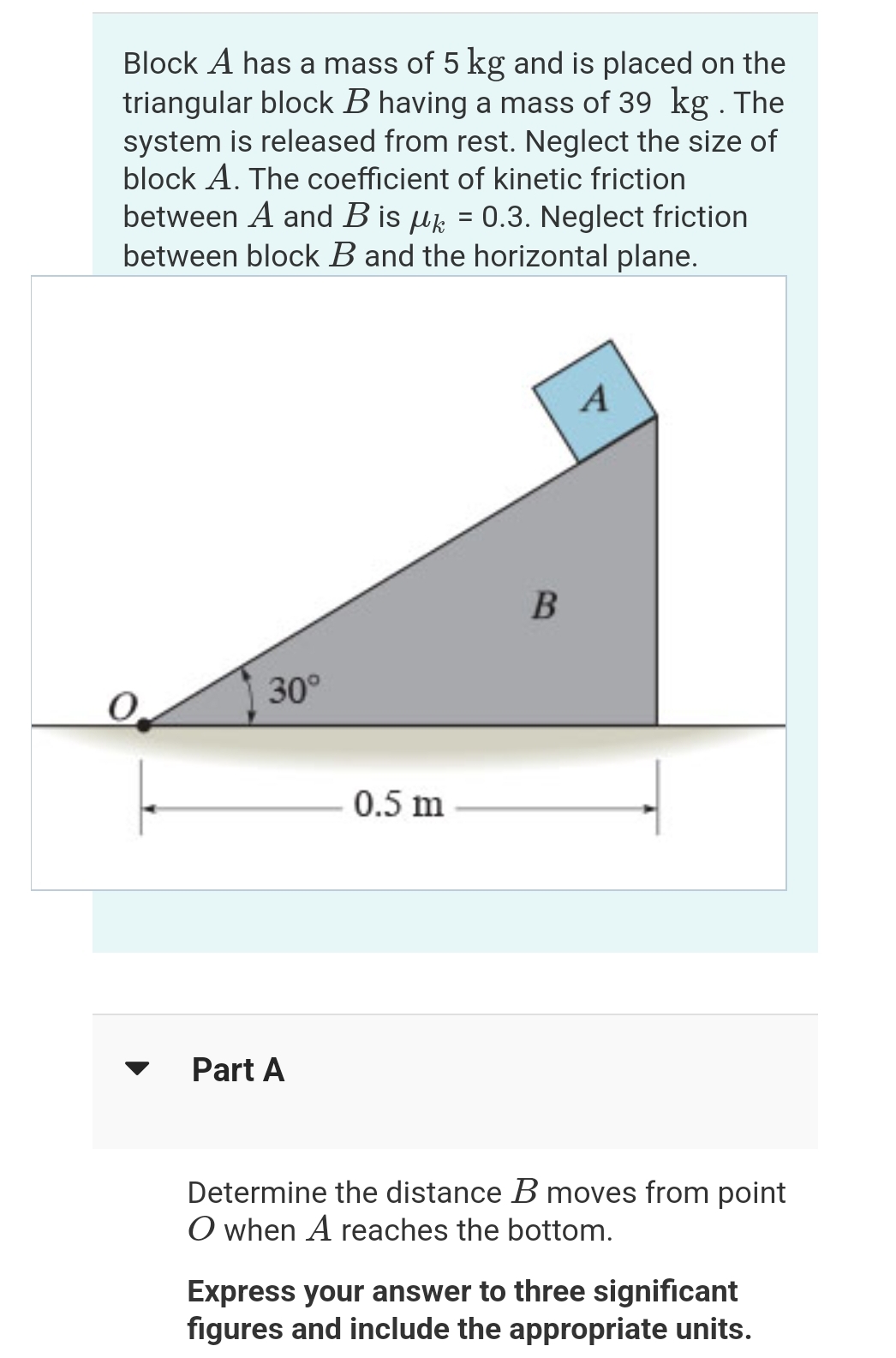 Block A has a mass of 5 kg and is placed on the