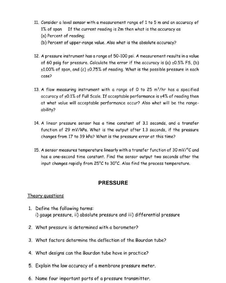 Consider a level sensor with a measurement range