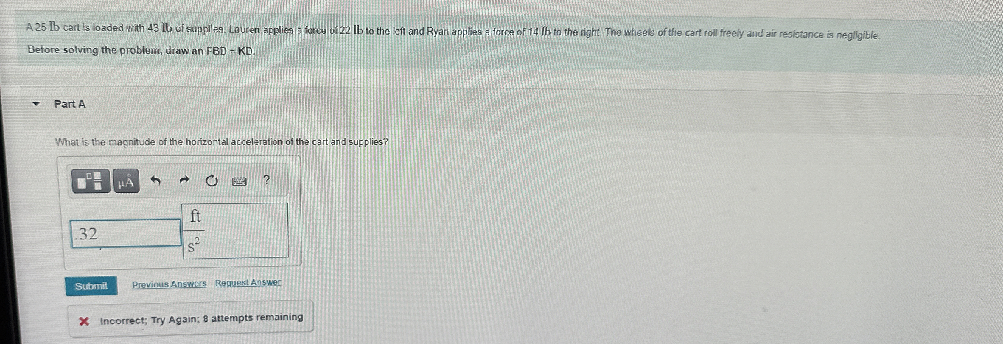 A 2 5 lb cart is loaded with 4 3 lb of supplies.