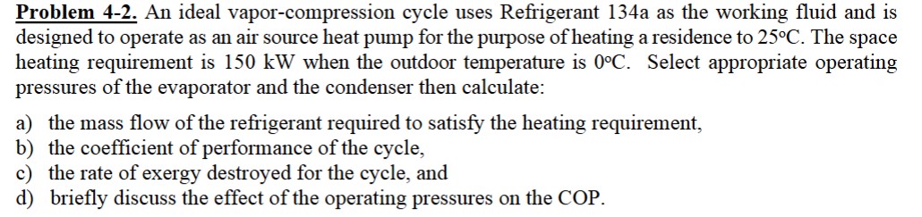 Problem 4 - 2 . An ideal vapor - compression