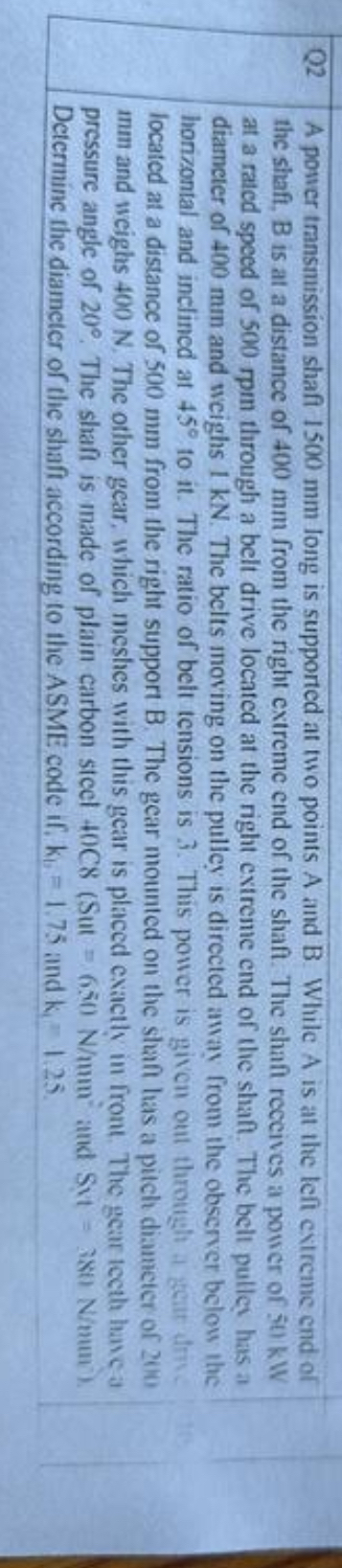 Q 2 A power transmission shaft 1 5 0 0 mm long is