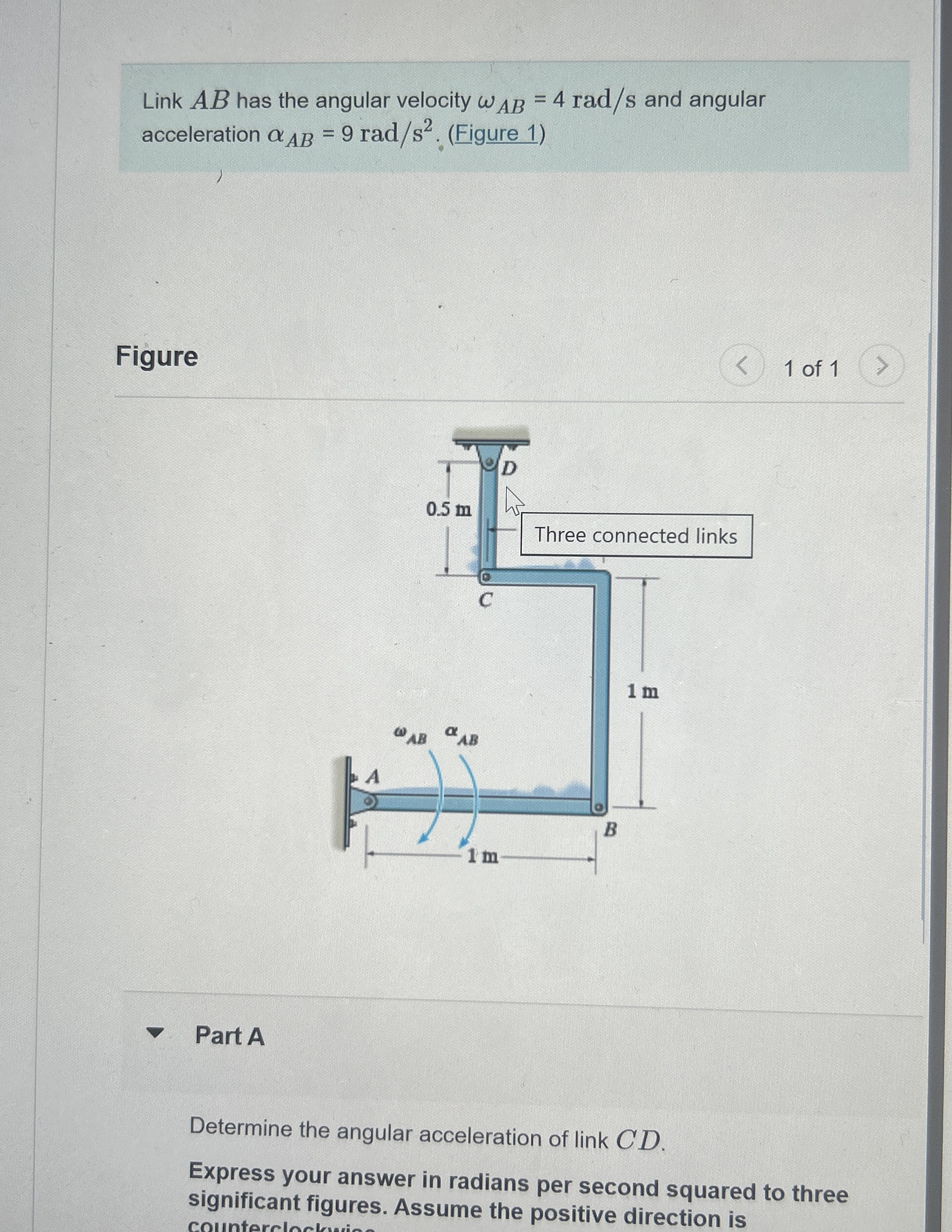 Link A B has the angular velocity A B = 4 r a d s