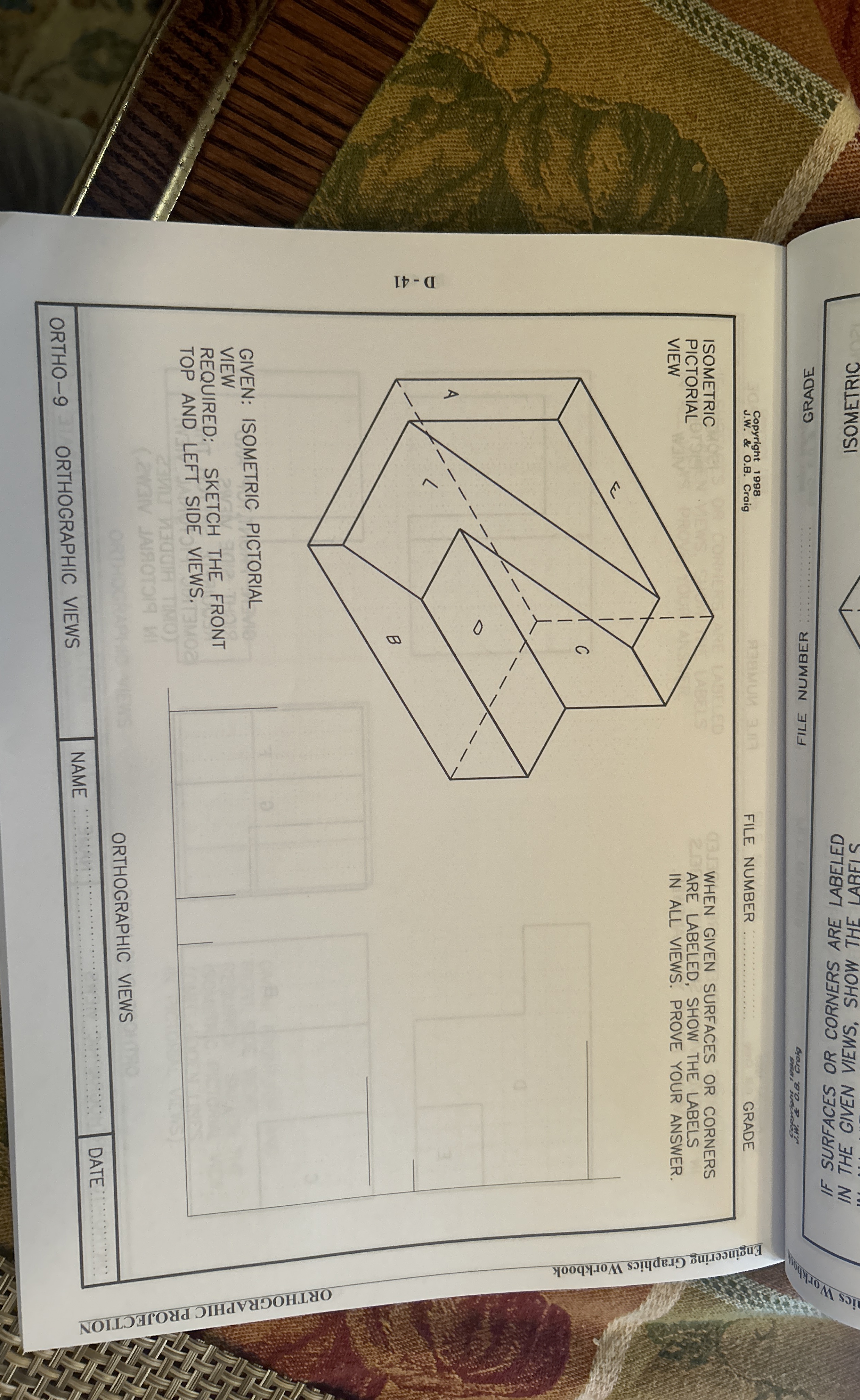 Sketch the front top and left side views