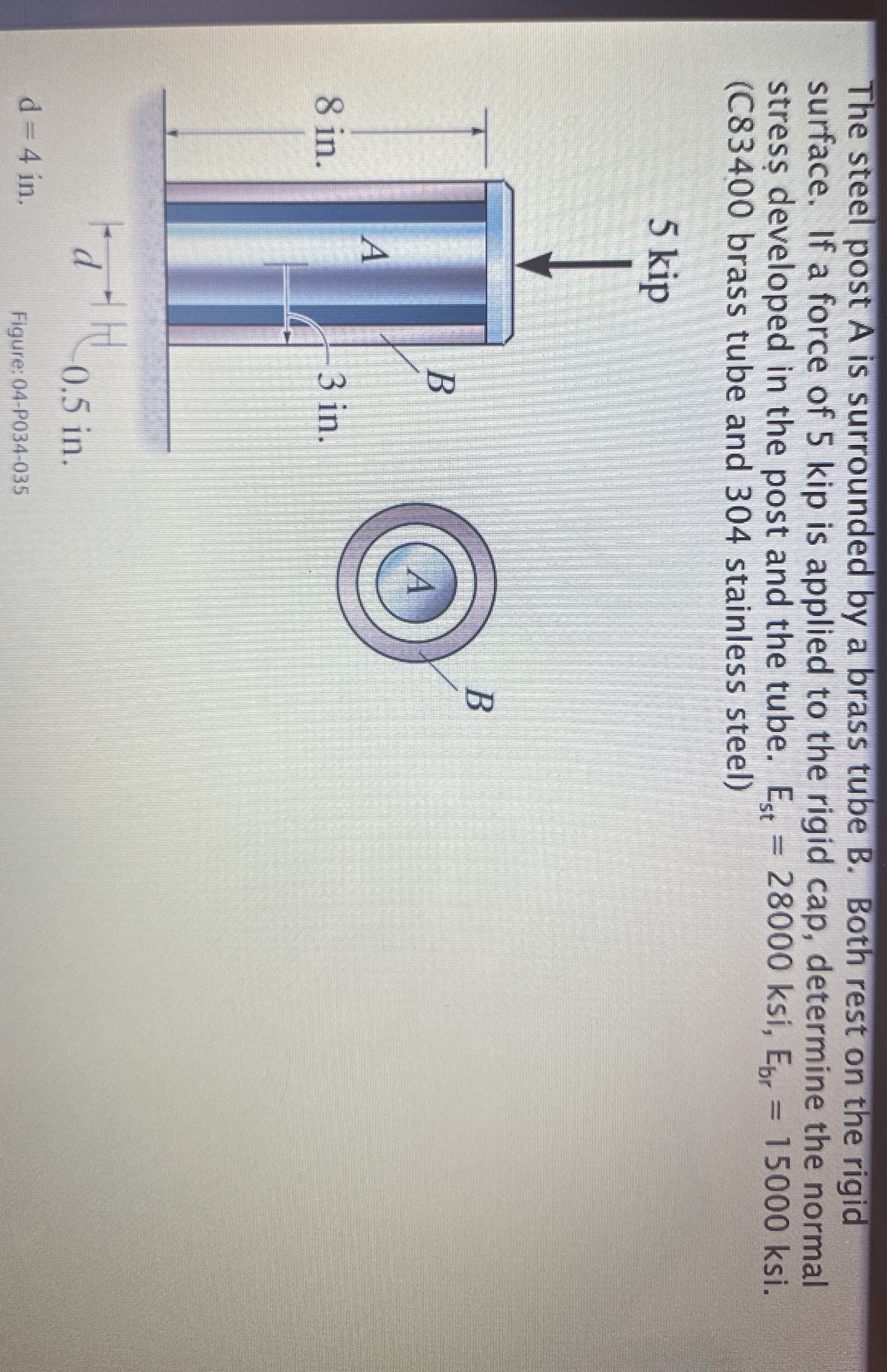 The steel post A is surrounded by a brass tube B