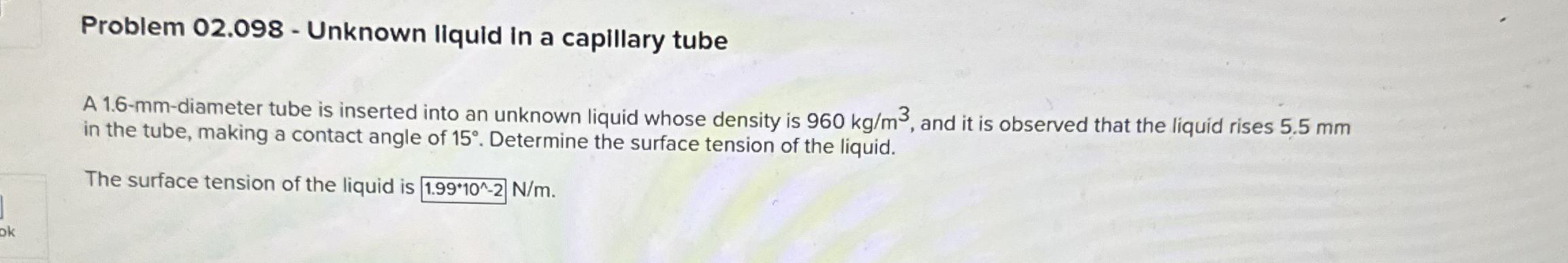 Problem 0 2 . 0 9 8 - Unknown Ilquid In a